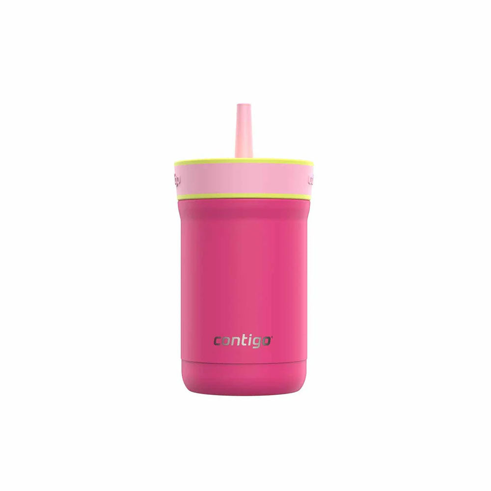 LEIGHTON Metall-Trinkbecher mit Strohhalm, Fuchsia, Pink, 350 ml